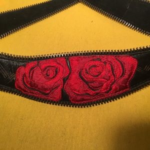 singleton Accessories - Jody Singleton Black leather Belt w/RED ROSE metal singleton Accessories - Jody Singleton Black leather Belt w/RED ROSE metal